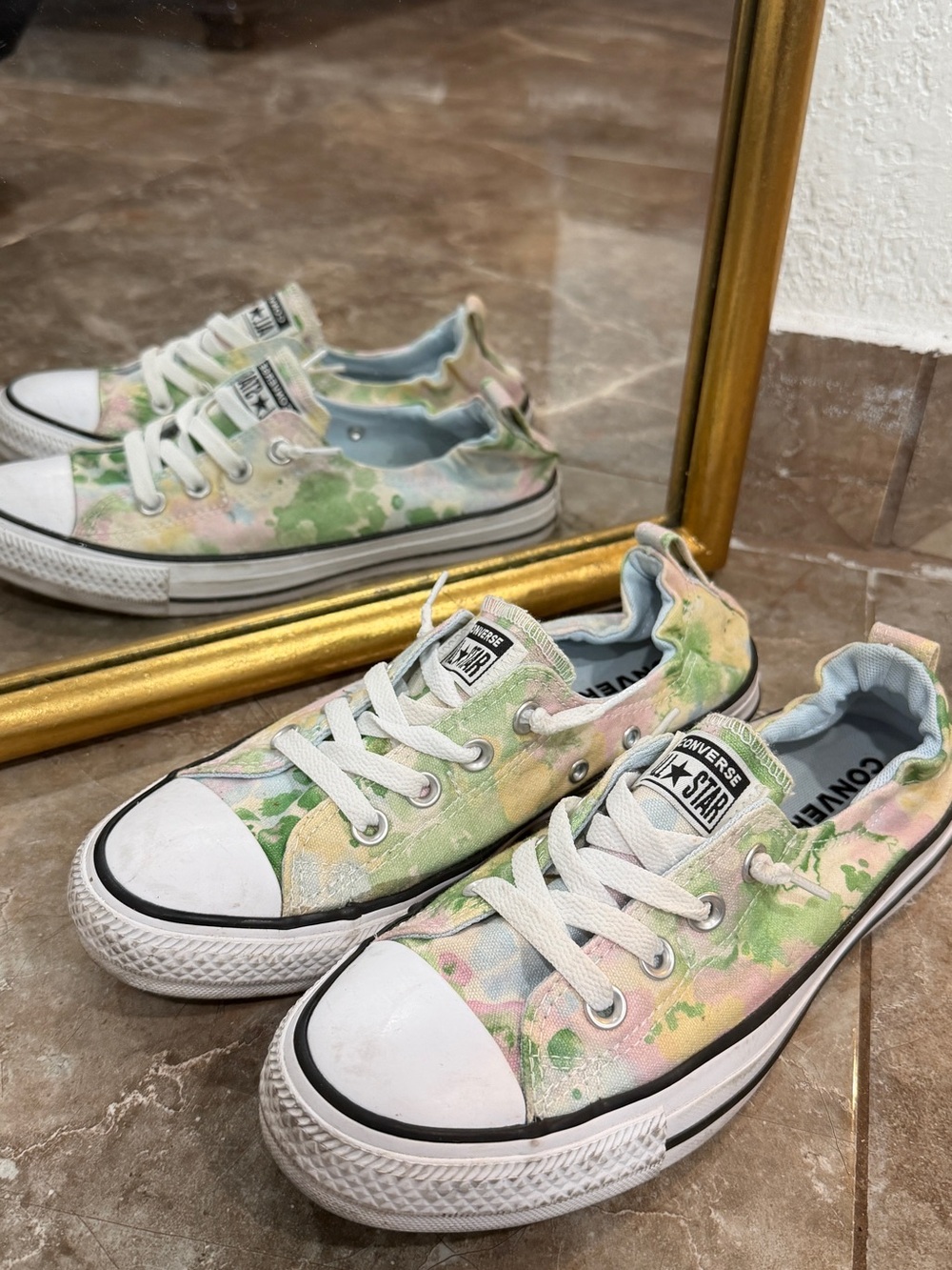 Converse Low Top Sneakers in Pastel Green & Pink Tie-Dye
